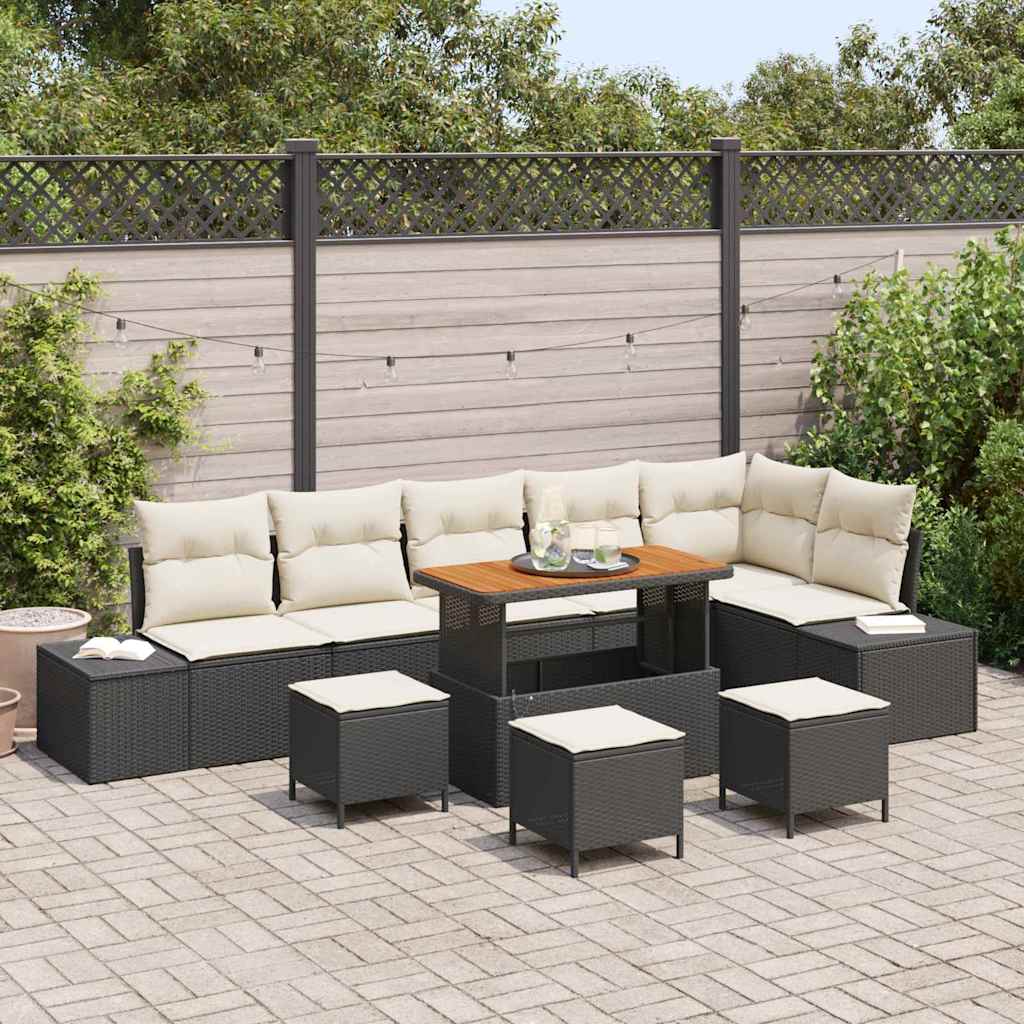 Garten-Sofa-Set 9 pcs Schwarz und Creme 110 x 55 x 71 cm
